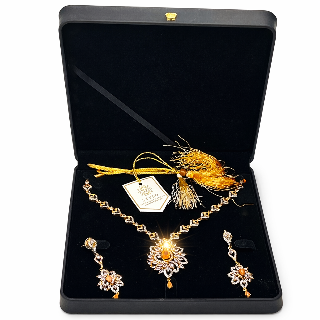 Golden One Carat Necklace With Earings