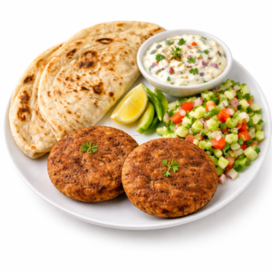 2 Shami kabab with 2 roti salad or Rita
