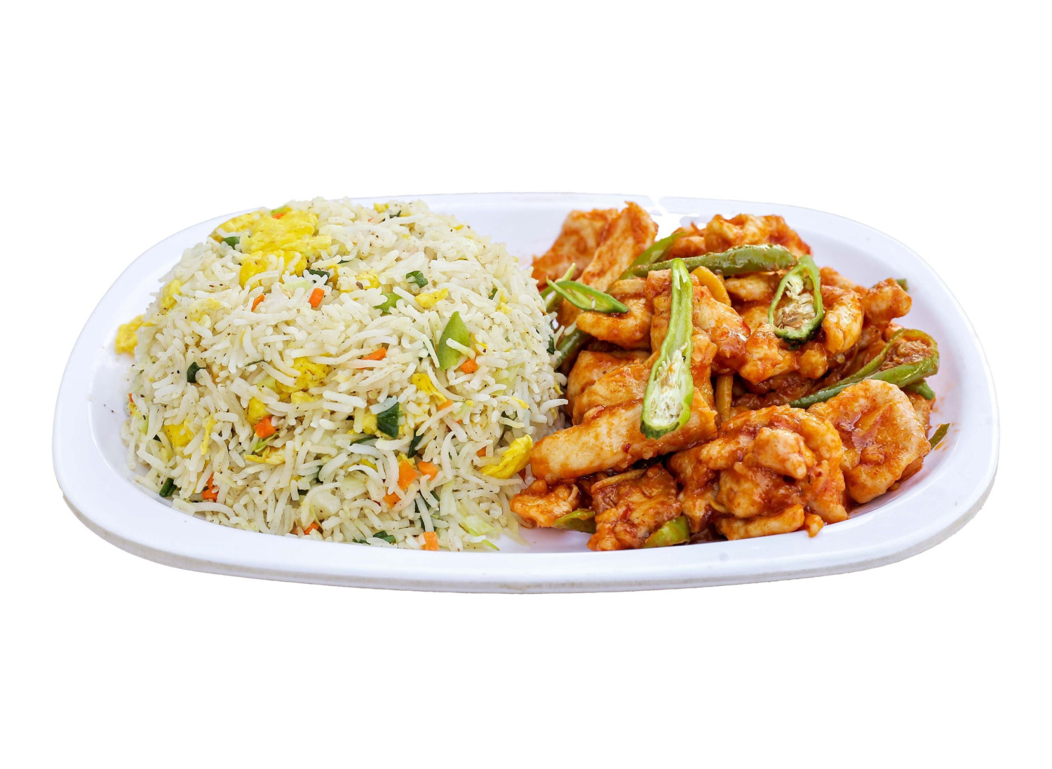 Chicken chilli dry with egg fried rice